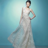 White evening dress with asymmetrical bodice