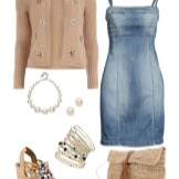 Mga accessory na beige denim dress