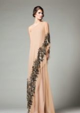 Evening dress beige in the Empire style with a black pattern