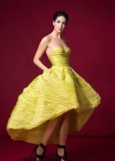Short yellow dress short front, long back