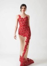 red evening dress on a white backing
