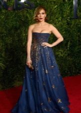 Jenifer Lopez blue evening dress with embroidery