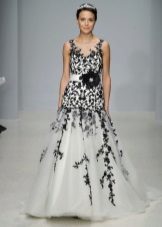 wedding dress with black a-silhouette lace