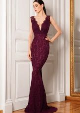 Burgundy evening dress case to the floor
