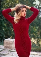 Váy dệt kim Burgundy có tay áo