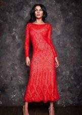 Váy dệt kim openwork đỏ