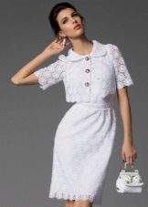 Openwork váy dệt kim trắng