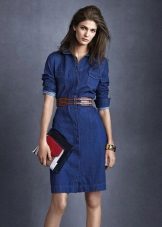 Denim Safari Dress na may Leather Brown Belt