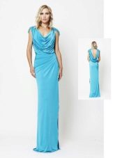 Blue Greek dress na may draping sa bodice