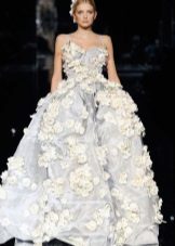 Beautiful gray and white wedding dress with floral print