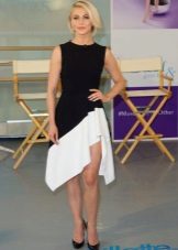 Asymmetrical dress with black pumps