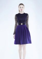 Blue dress na may top lace
