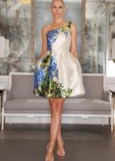 Fashionable white dress with a floral print corset