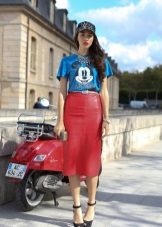 Red leather skirt