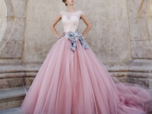 Wedding dress with a lilac belt