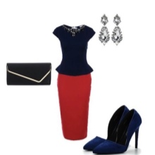 Two-tone dress and accessories for women with the figure of a Pear