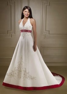 ชุดแต่งงานพร้อมริบบิ้น A-line สีแดง