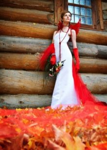 Inset on the back red on a wedding dress