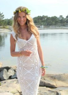 Designer knitted crochet wedding dress from motifs