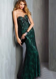 Dress green evening with lace