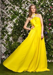 The dress is evening yellow and-shaped