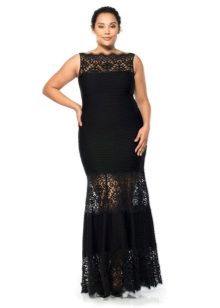 Partially lace black evening dress to the floor