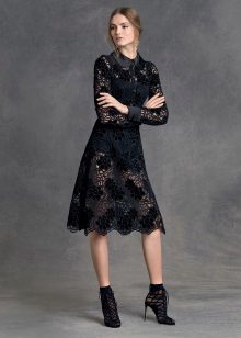 Short dress with a collar lace evening