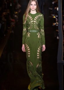 Green evening dress with perforation