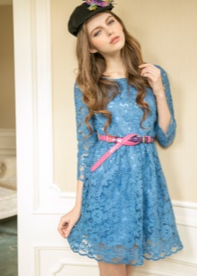 Pink strap to the blue dress
