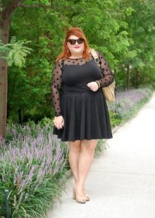 Little black dress with transparent sleeves for full girls
