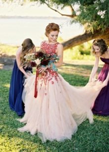 Wedding dress with red flowers