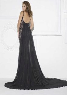 Guipure black dress na may bukas na likod