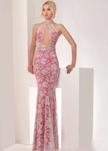 Guipure mermaid dress na may malalim na neckline