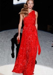 Red lace dress sa isang balikat