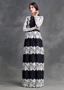 Black at White Striped Lace Dress