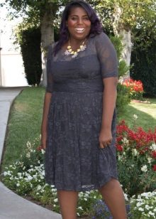 Gray lacy office dress for full