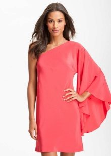 Pink dress with one long sleeve