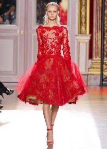 Red Kurzhova dress with long sleeves