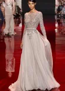 Long combo of long sleeves in lace and chiffon