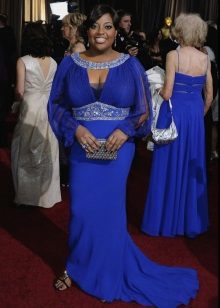 Blue fabric-blend floor-length dress with a full sleeve