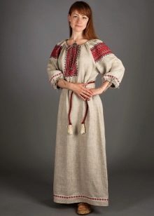 Sundress ผ้าลินินรัสเซียในสไตล์ชาติพันธุ์