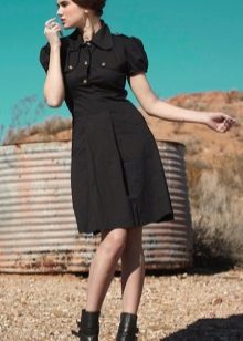 Cotton black dress sa military style