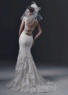 Double lace cutout back wedding dress