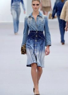 Bag sa isang maikling denim shirt dress