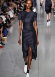 Sneakers To Black Sheath Dress