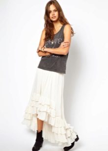 Asymmetrical skirt na may ruffles sa ibaba ng tuhod