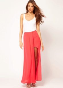 Asymmetrical skirt na may puting tuktok