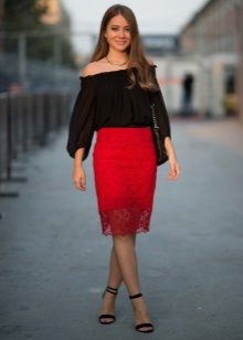 Red lace skirt