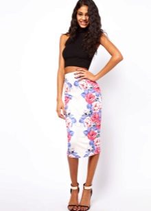 White skirt na naka-print