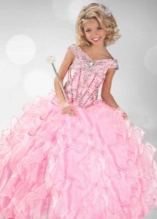 Elegant ball gown para sa mga batang babae na may mga rhinestones